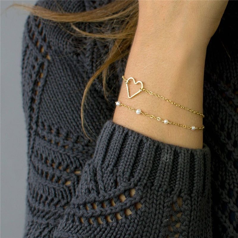 14K Gold Heart Charms Bracelets