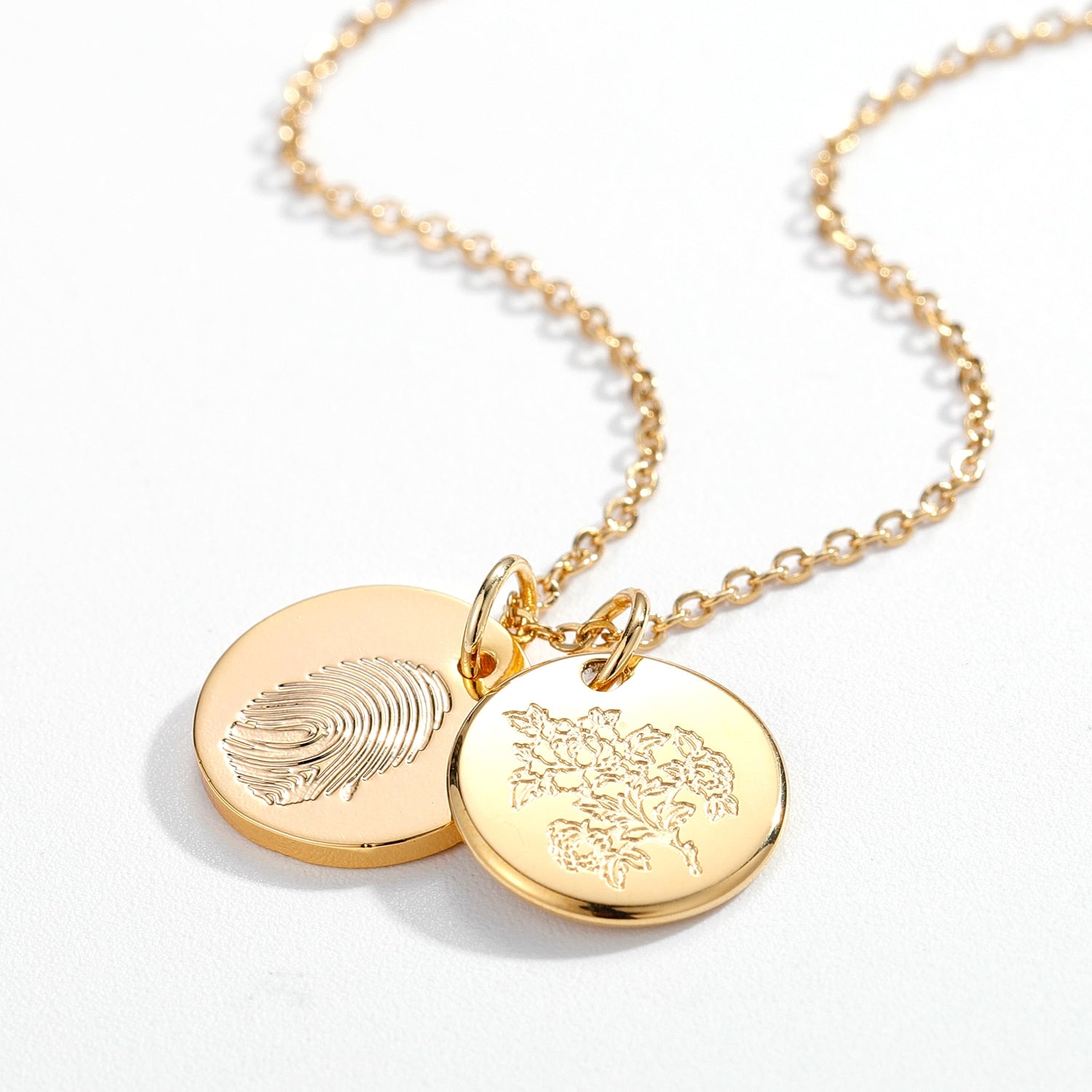 Personalized Birthday Flower Disc Necklace For Women Engraved Date Fingerprint Necklaces Custom Stainless Steel Jewelry Gifts