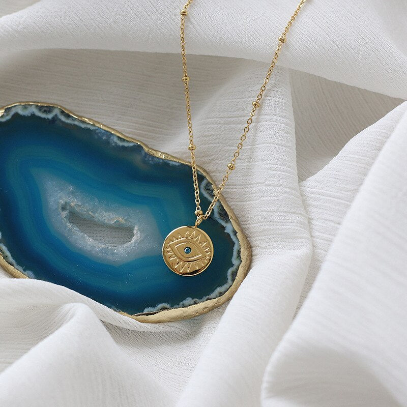 14K Gold Blue Evil Eye Necklace