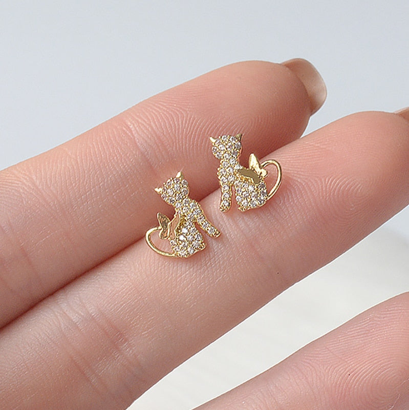 14K Gold Plated  Cute Small Cat Earrings