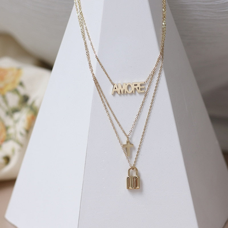 14K gold Triple Chain Necklace AMORE