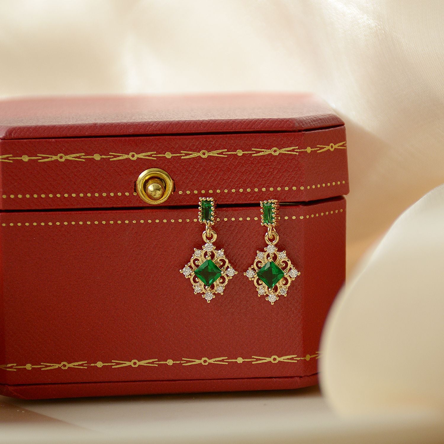 14K Gold Plated Elegant Green Crystal Earrings