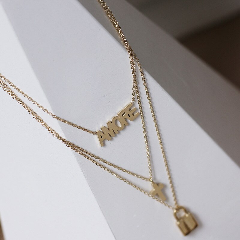 14K gold Triple Chain Necklace AMORE