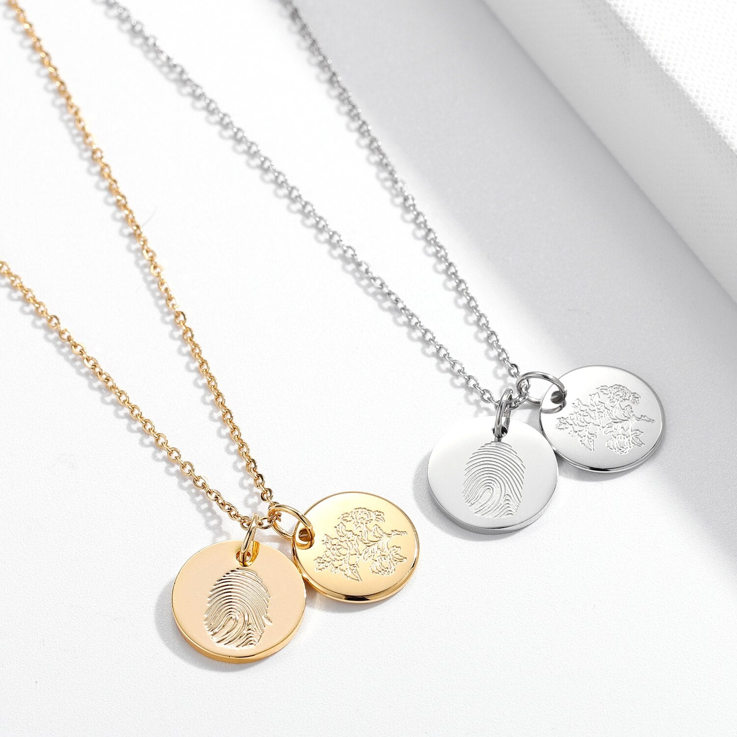 Personalized Birthday Flower Disc Necklace For Women Engraved Date Fingerprint Necklaces Custom Stainless Steel Jewelry Gifts