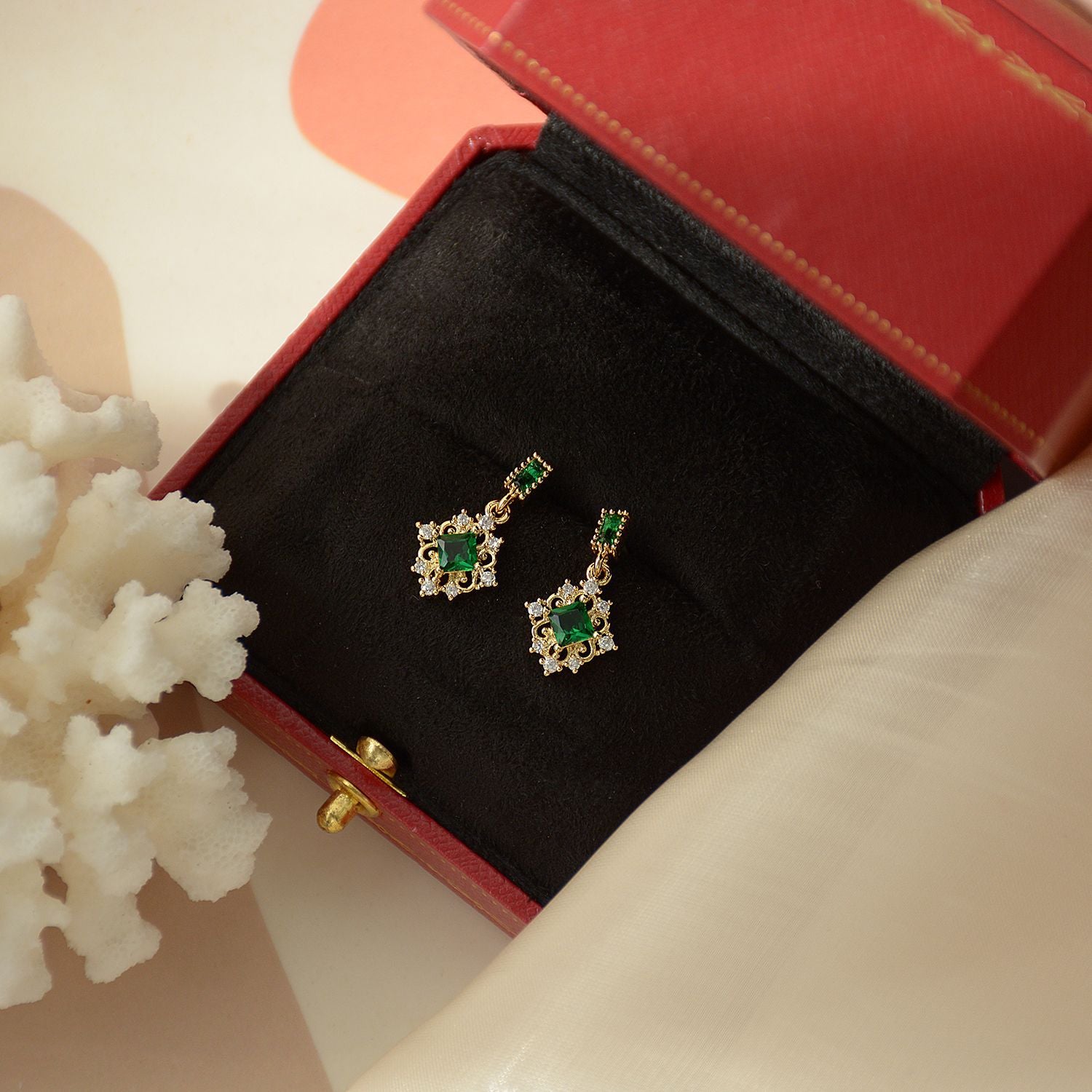 14K Gold Plated Elegant Green Crystal Earrings