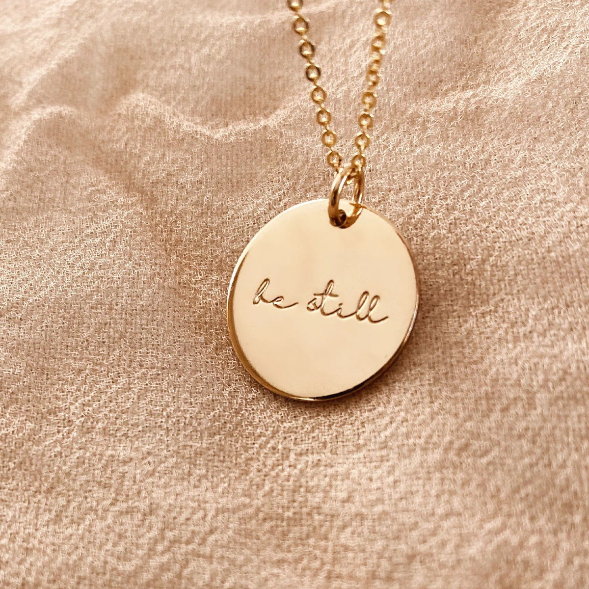 Be Still Inspired Necklace Simple Inspirational Disc Pendant Jewelry 15mm ,18inch