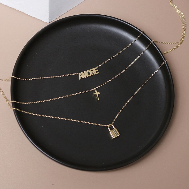 14K gold Triple Chain Necklace AMORE