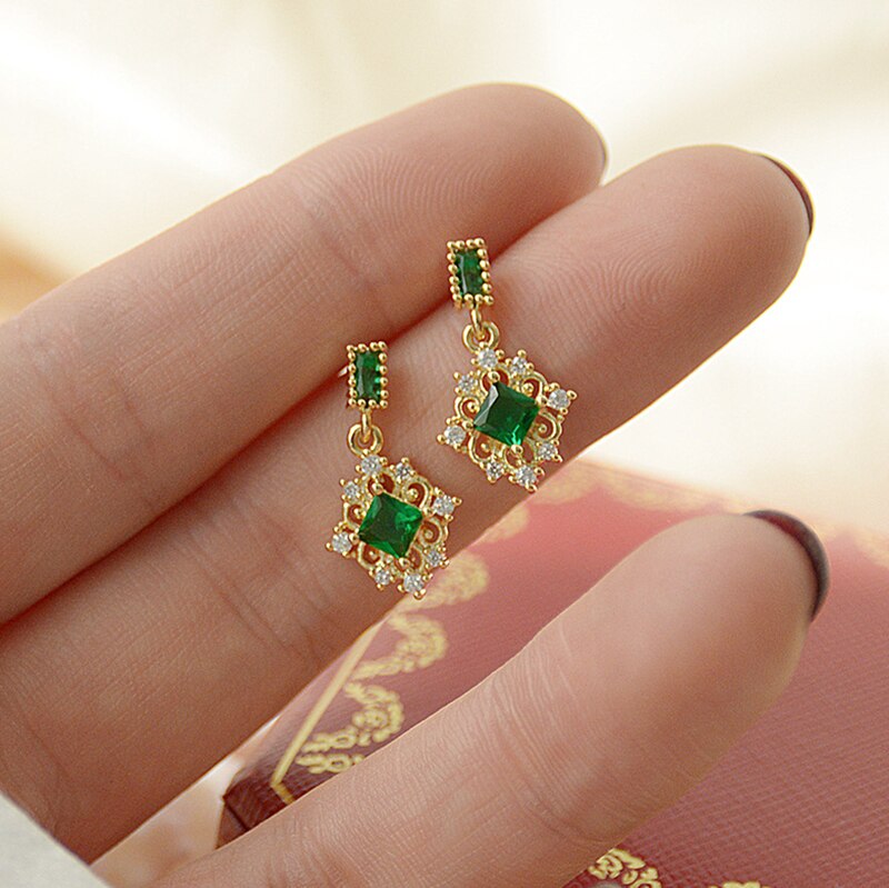 14K Gold Plated Elegant Green Crystal Earrings