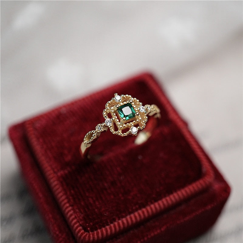 2021 New Charming 14K Real Gold Temperament Emerald Rings for Women Adjustable Design Beautiful Jewelry Shiny AAA Zirconia Party