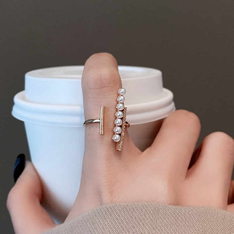 2021 New Charming 14K Real Gold Minimalist Style Pearl Rings for Women Adjustable Design Beautiful Jewelry Shiny AAA Zircon Gift