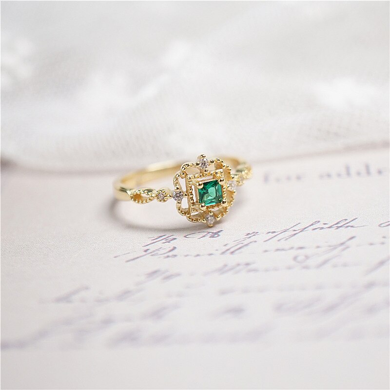 2021 New Charming 14K Real Gold Temperament Emerald Rings for Women Adjustable Design Beautiful Jewelry Shiny AAA Zirconia Party