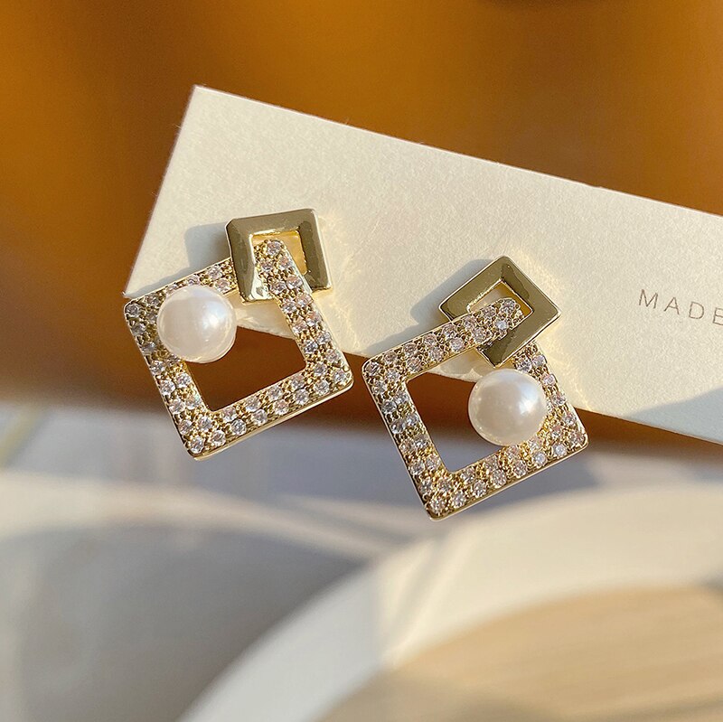 14K Gold Plated Elegant Pierced Square Earrings