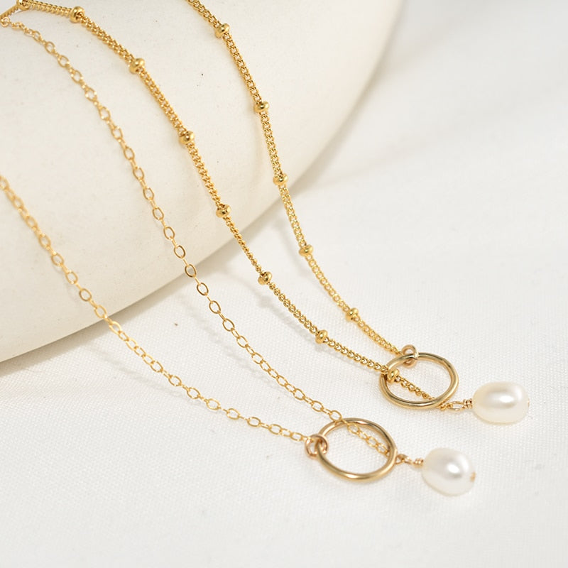 14K Gold Natural Pearl Necklace