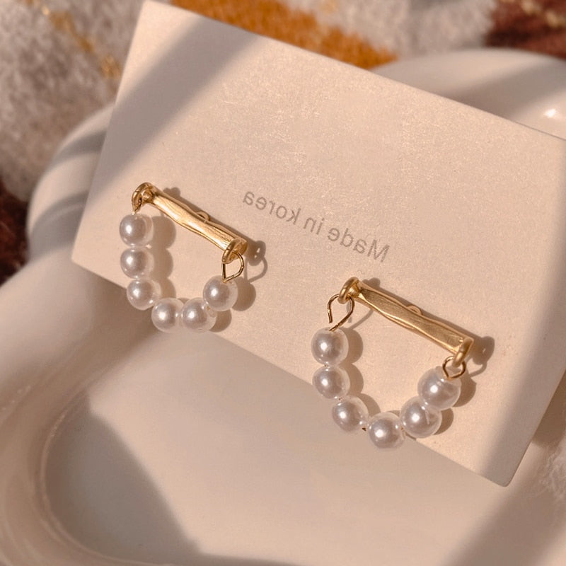 14K Gold Plated Geometric Pearl Earrings